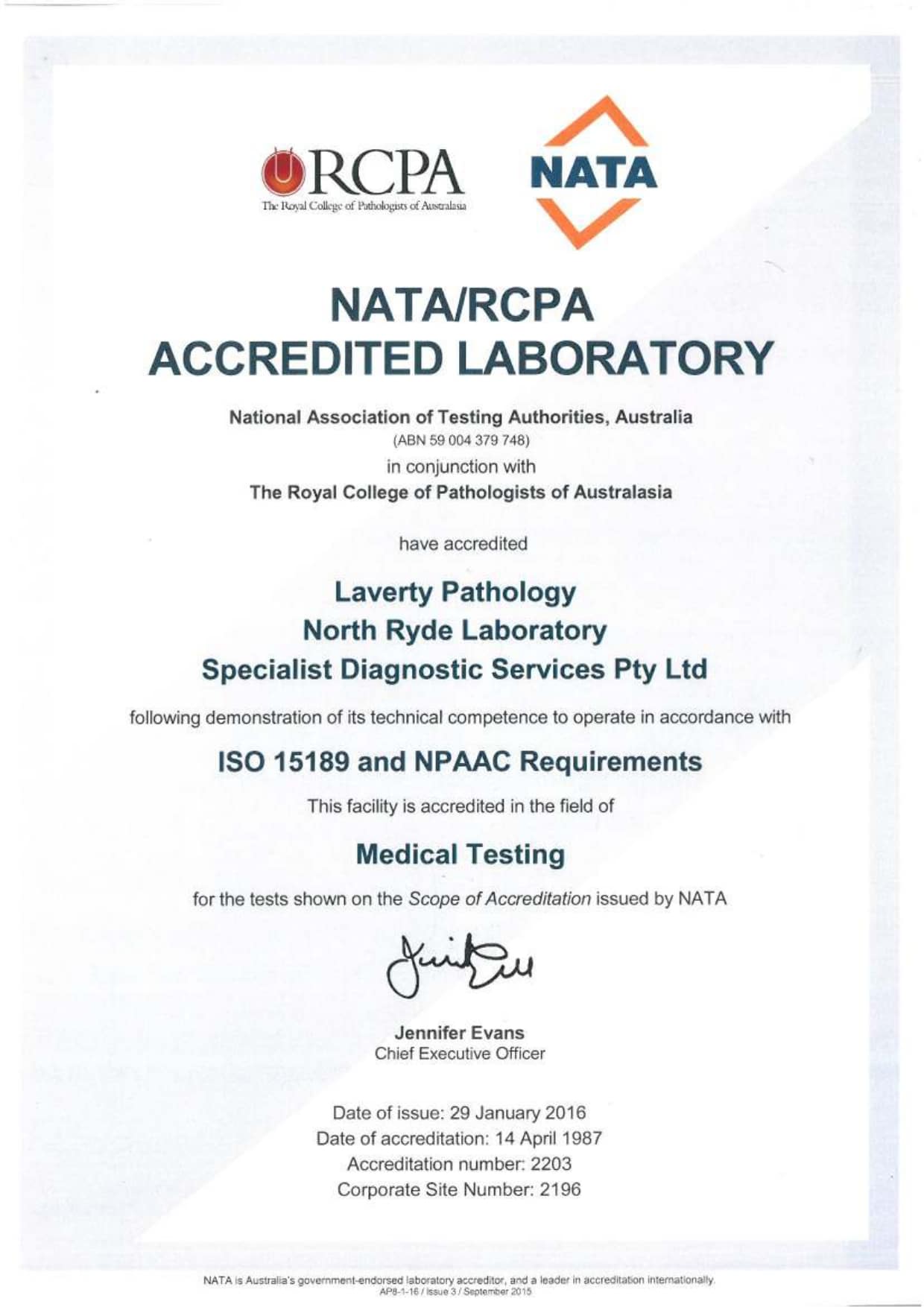 Cerba Research - Certification - Laverty Pathology ISO 151899 accreditation