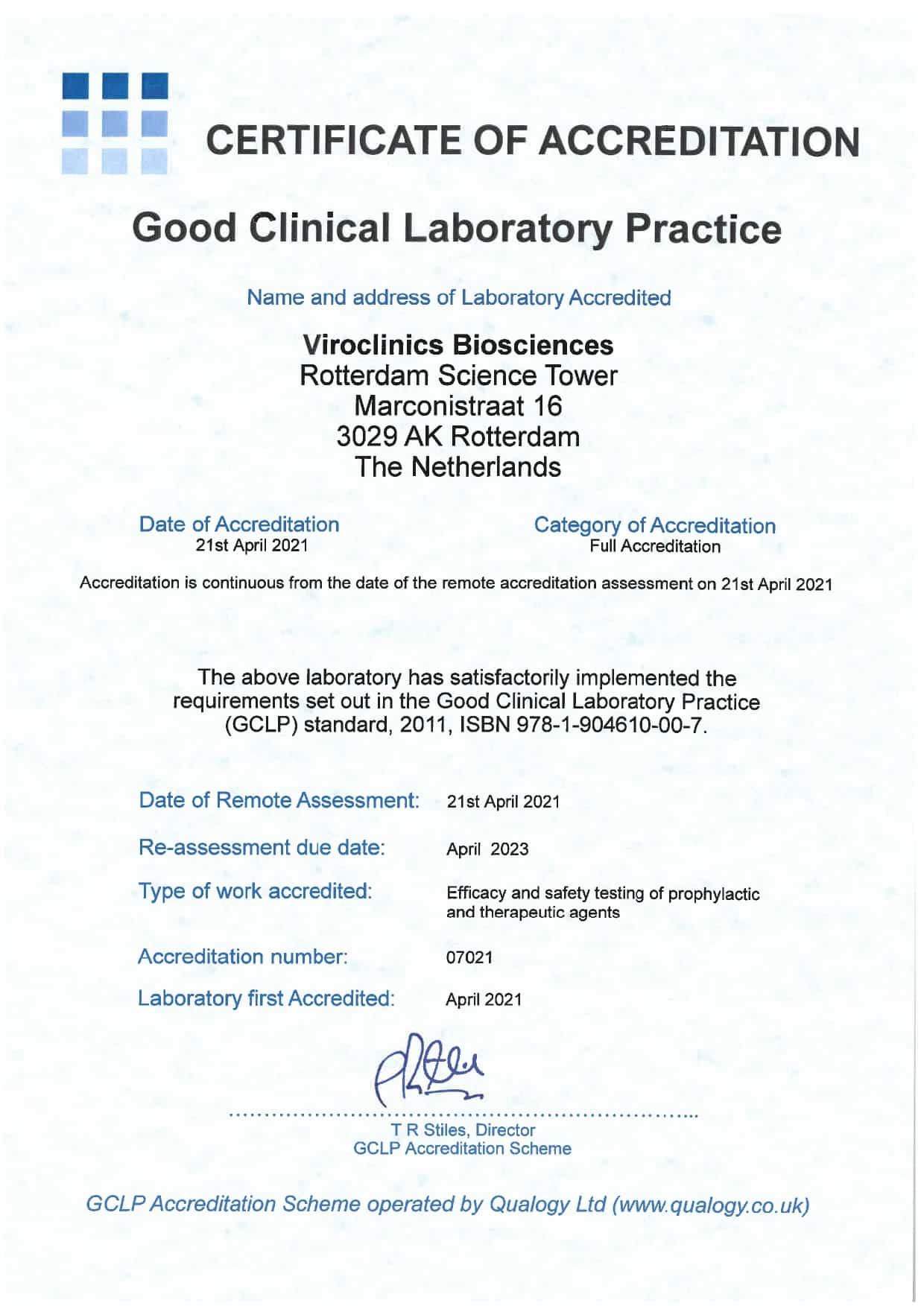 Cerba Research - Certification - GLCP - Viroclinics BV