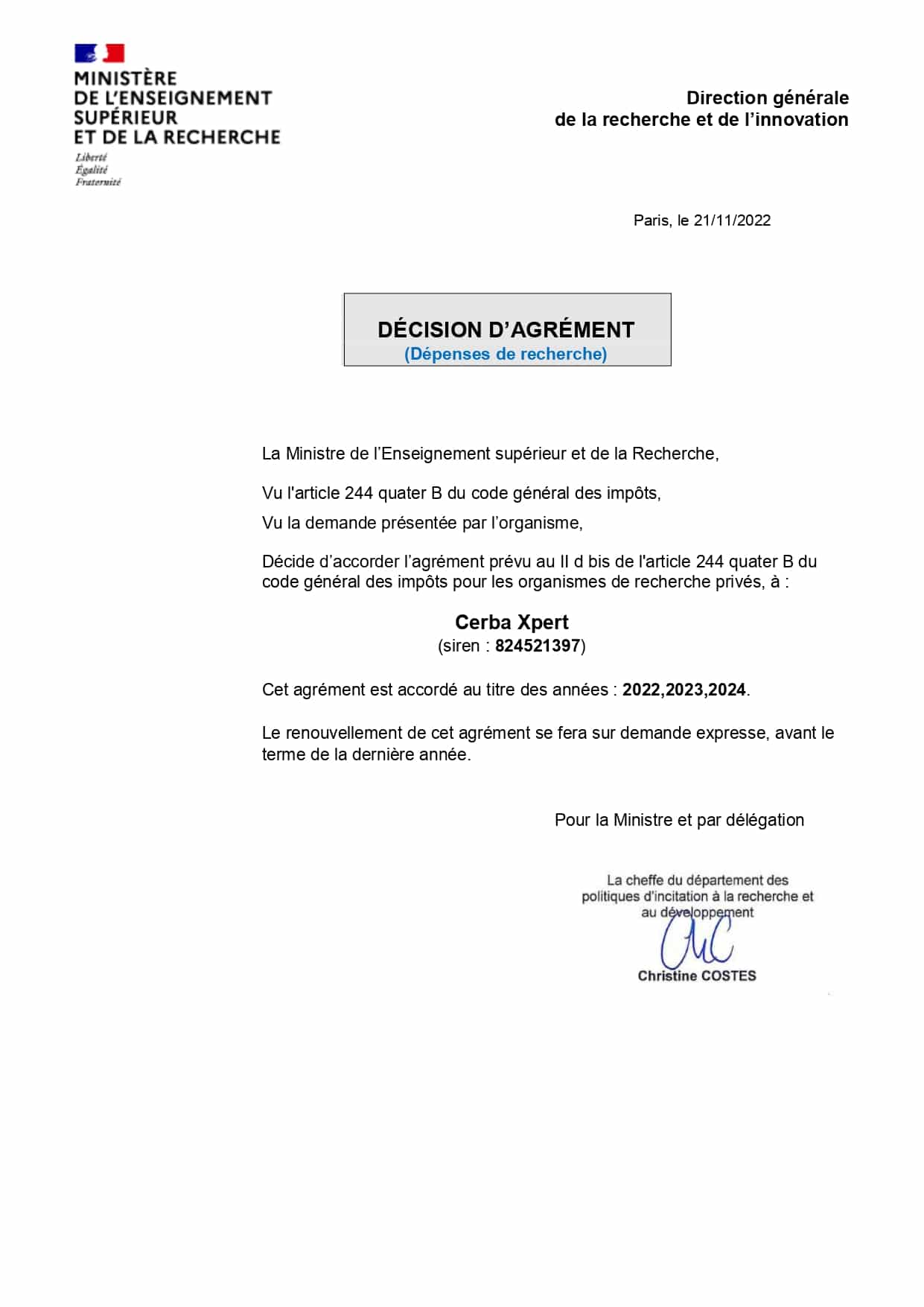 Cerba Research - Certificate - Decision CIR Cerba Xpert_